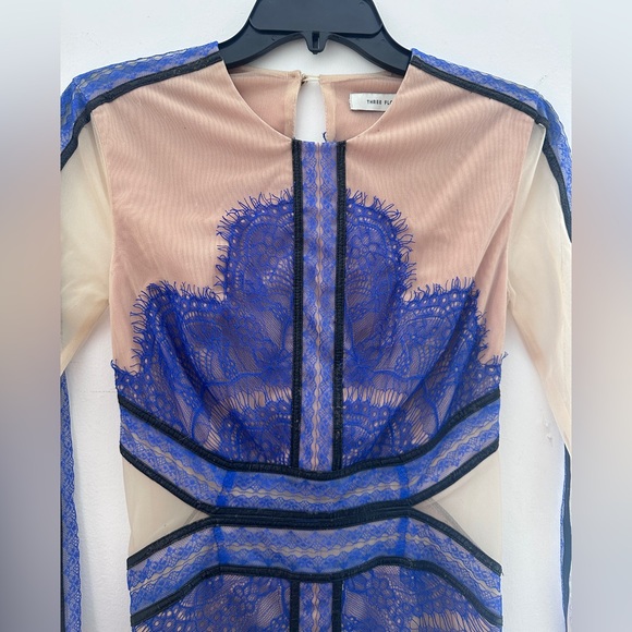 Three Floor Mesh and Lace Long Sleeve Mini Dress - Picture 7 of 9